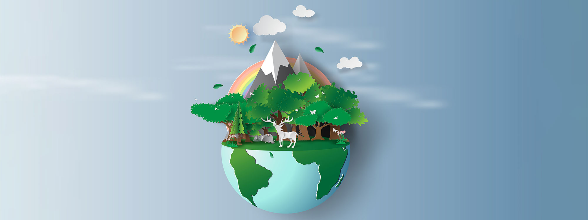 Illustration of a globe with a scenic background.