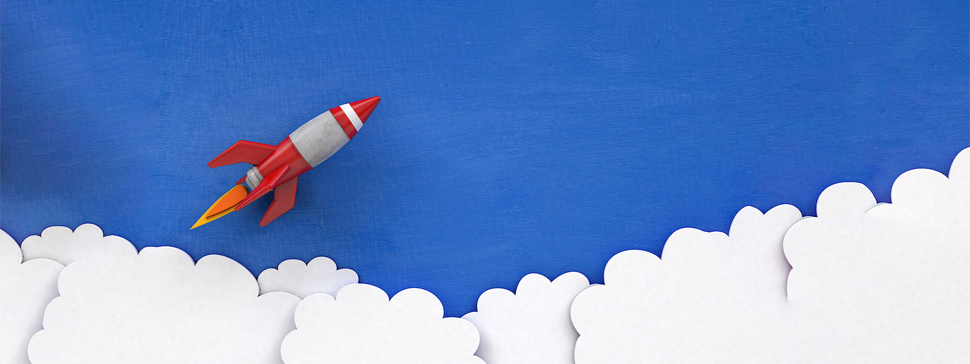 Illustration: rocket launching above clouds