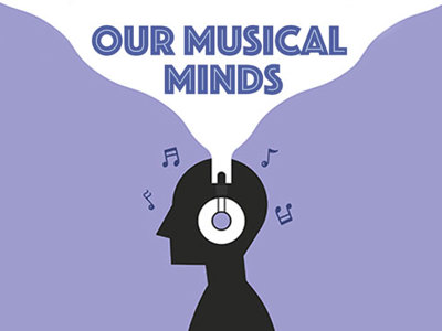 Illustration of person listing to music through headphones.