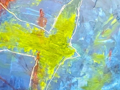 An oil painting of a green bird flying over the planet