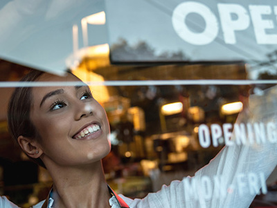 Business owner with product