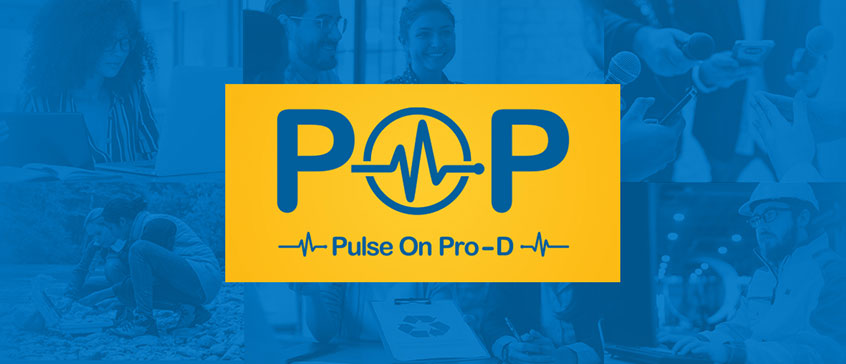 Banner with the words POP - pulse on pro-d