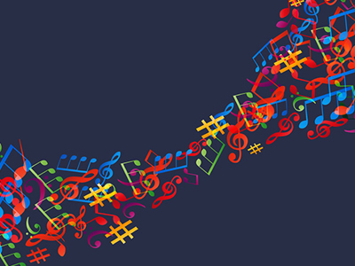 Music background with colourful music notes.